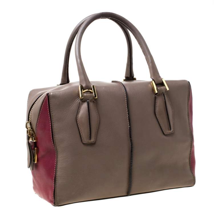 Pre Owned Tod's Taupe/Burgundy Leather D-Styling Medium Tote