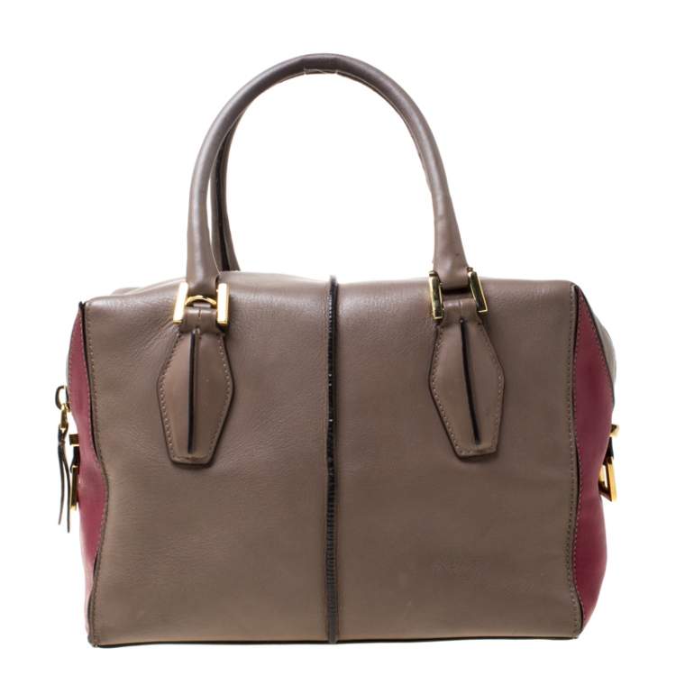 Tod's - Bauletto Bag in Leather Medium, BURGUNDY,BROWN, - Bags