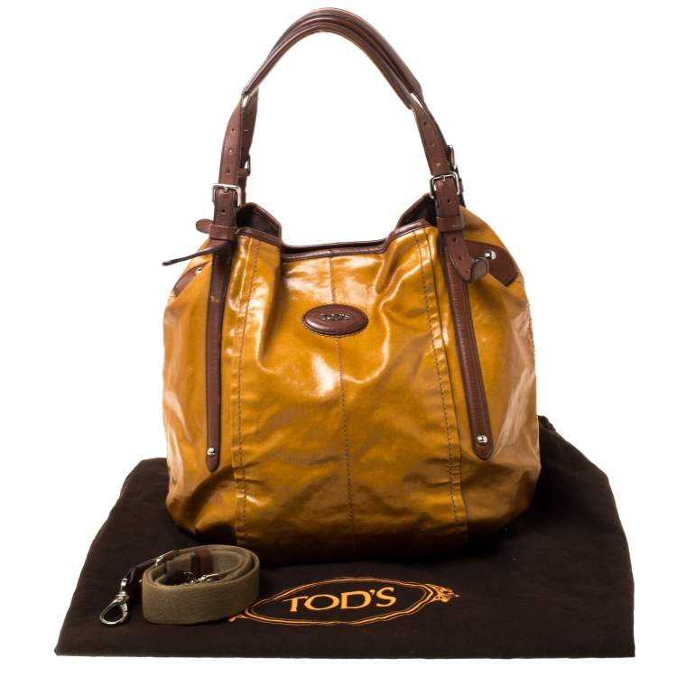 Pre Owned Tod's Mustard Glazed Coated Canvas and Leather G-Line Easy Sacca Tote