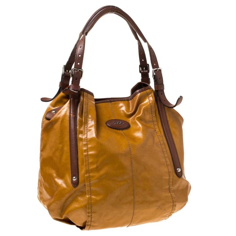 Pre Owned Tod's Mustard Glazed Coated Canvas and Leather G-Line Easy Sacca Tote