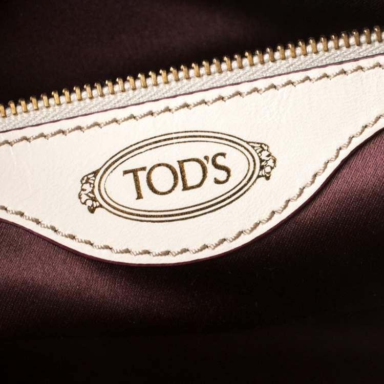Pre Owned Tod's Light Beige/Burgundy Leather D-Cube Tote