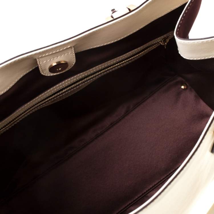 Pre Owned Tod's Light Beige/Burgundy Leather D-Cube Tote