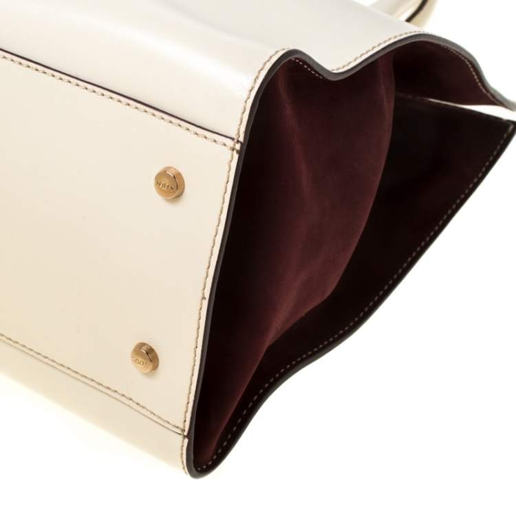 Pre Owned Tod's Light Beige/Burgundy Leather D-Cube Tote