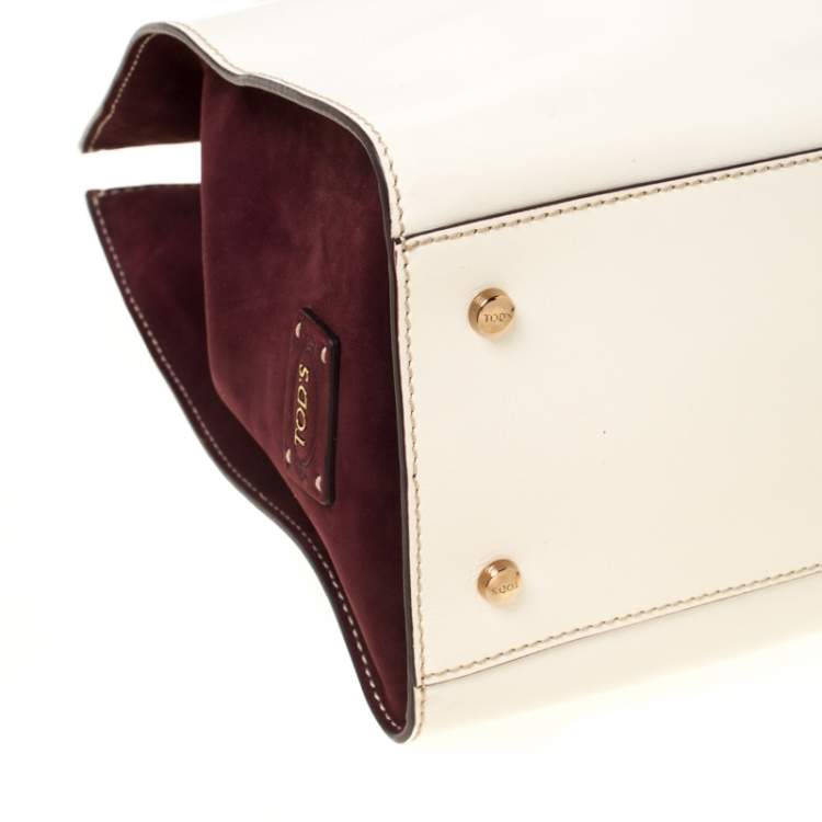 Pre Owned Tod's Light Beige/Burgundy Leather D-Cube Tote