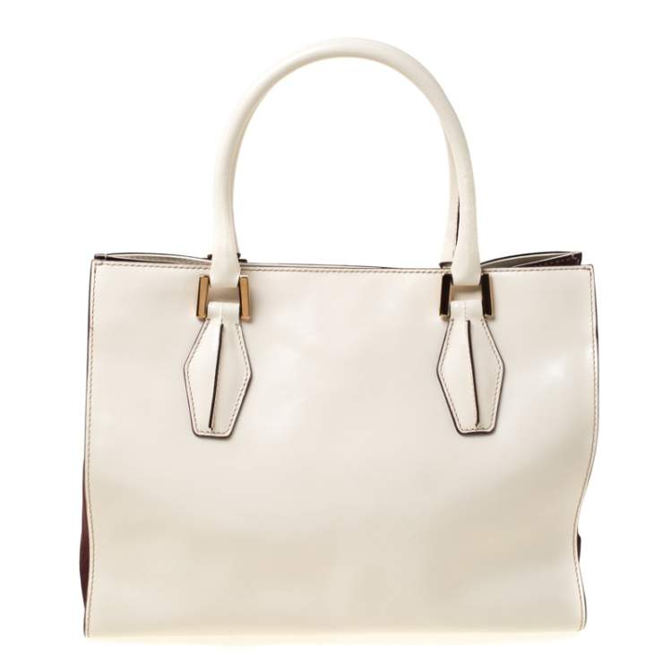 Pre Owned Tod's Light Beige/Burgundy Leather D-Cube Tote