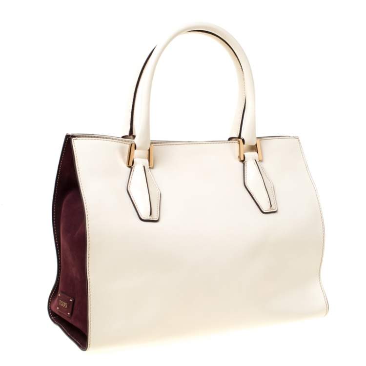 Pre Owned Tod's Light Beige/Burgundy Leather D-Cube Tote