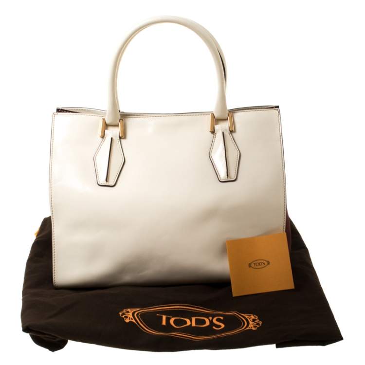 Pre Owned Tod's Light Beige/Burgundy Leather D-Cube Tote