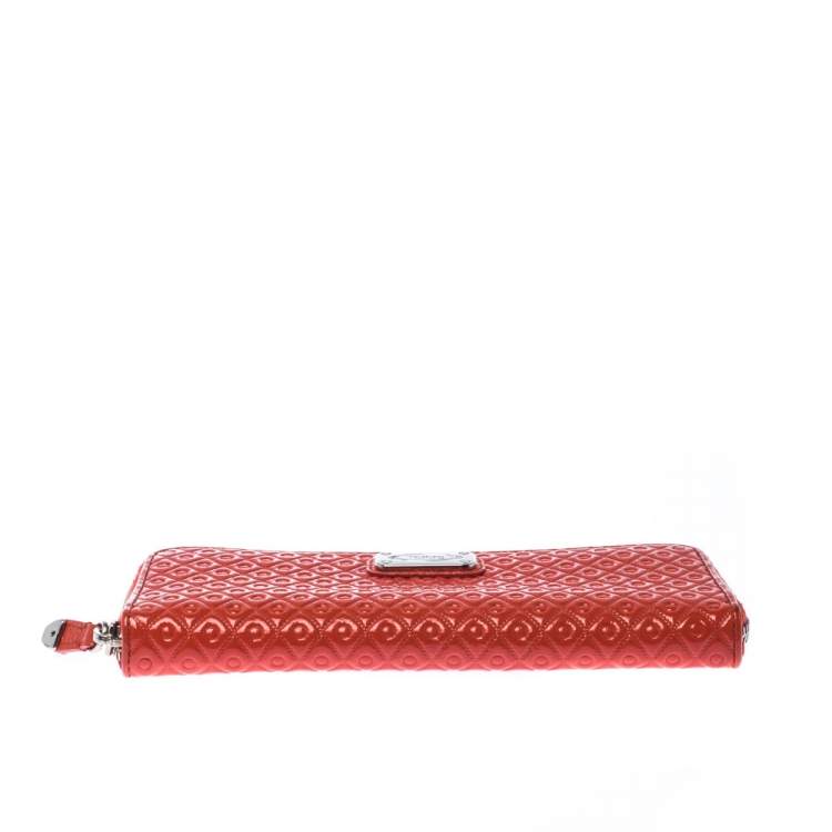 Pre Owned Tod's Coral Orange Signature Patent Leather Zip Around Wallet