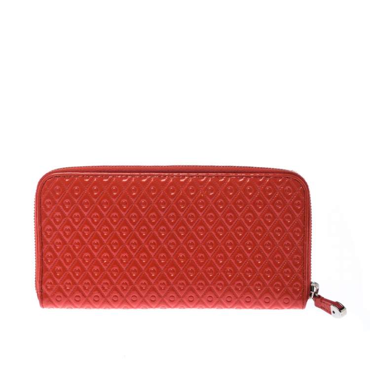 Pre Owned Tod's Coral Orange Signature Patent Leather Zip Around Wallet