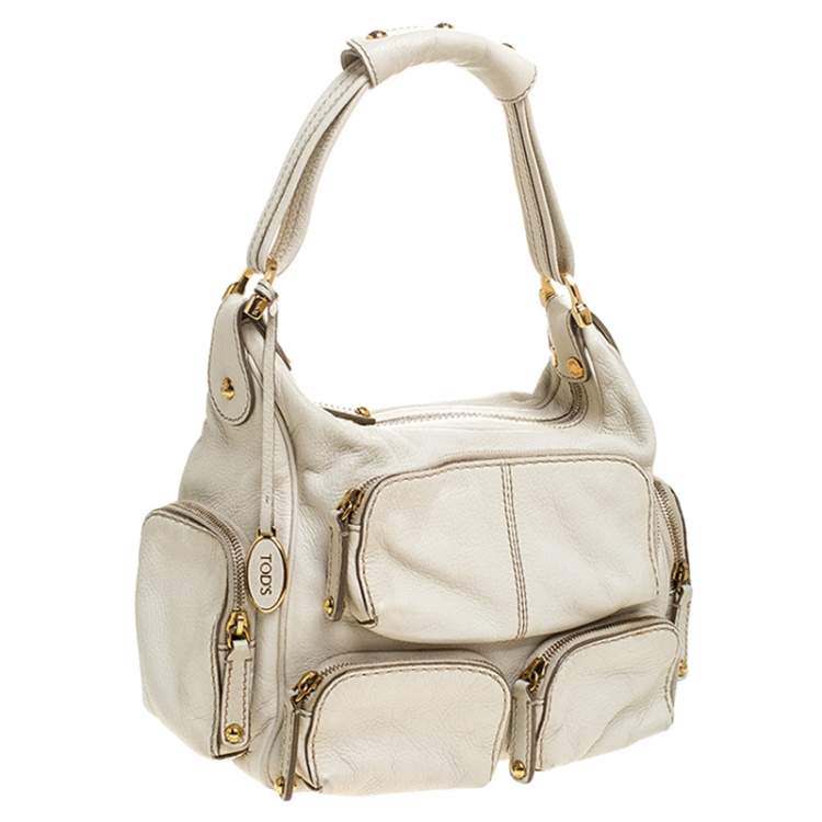 Pre Owned  Tod's Cream Leather Zipped Pockets Satchel