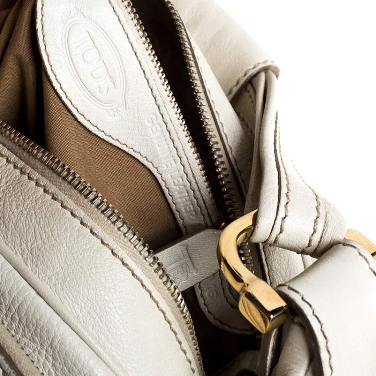 Pre Owned  Tod's Cream Leather Zipped Pockets Satchel