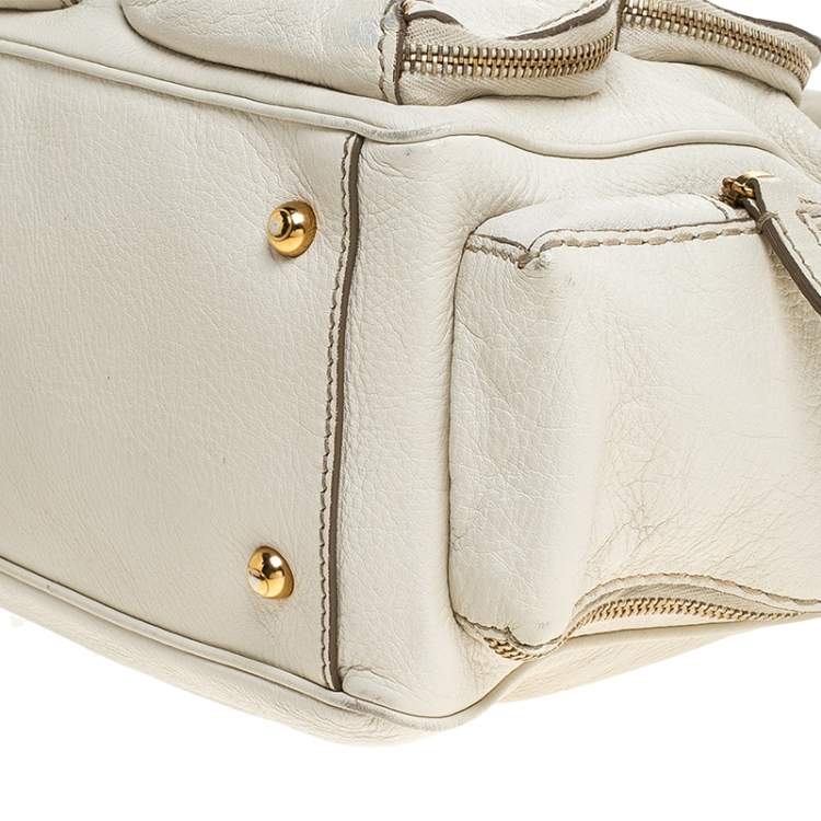 Pre Owned  Tod's Cream Leather Zipped Pockets Satchel