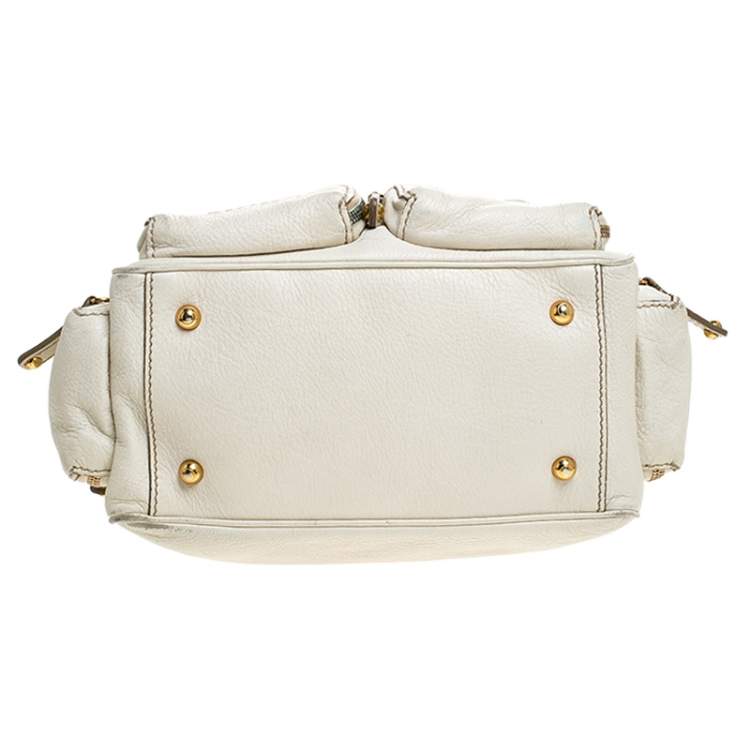 Pre Owned  Tod's Cream Leather Zipped Pockets Satchel