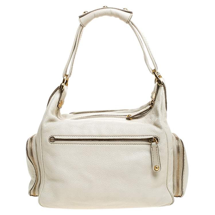 Pre Owned  Tod's Cream Leather Zipped Pockets Satchel