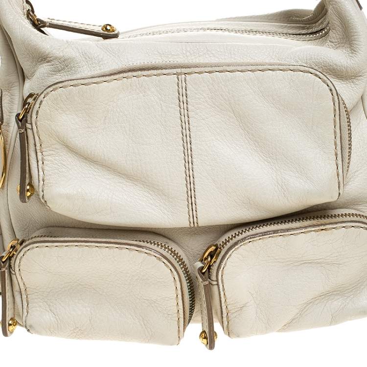 Pre Owned  Tod's Cream Leather Zipped Pockets Satchel