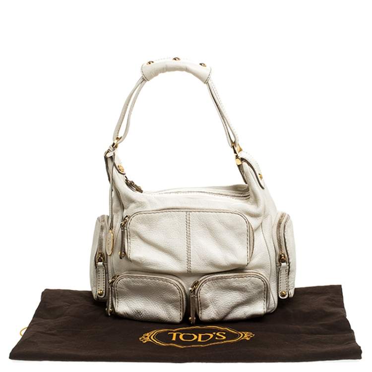 Pre Owned  Tod's Cream Leather Zipped Pockets Satchel