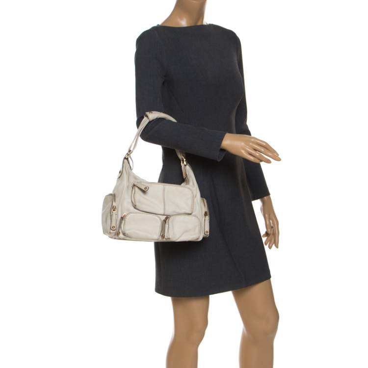 Pre Owned  Tod's Cream Leather Zipped Pockets Satchel