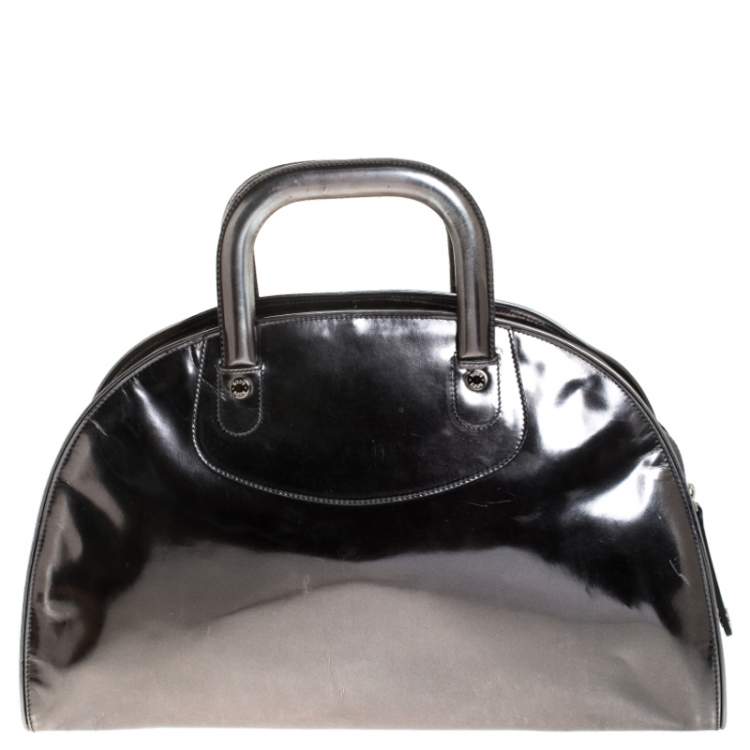 Pre Owned Tod's Metallic Silver Patent Leather Satchel 