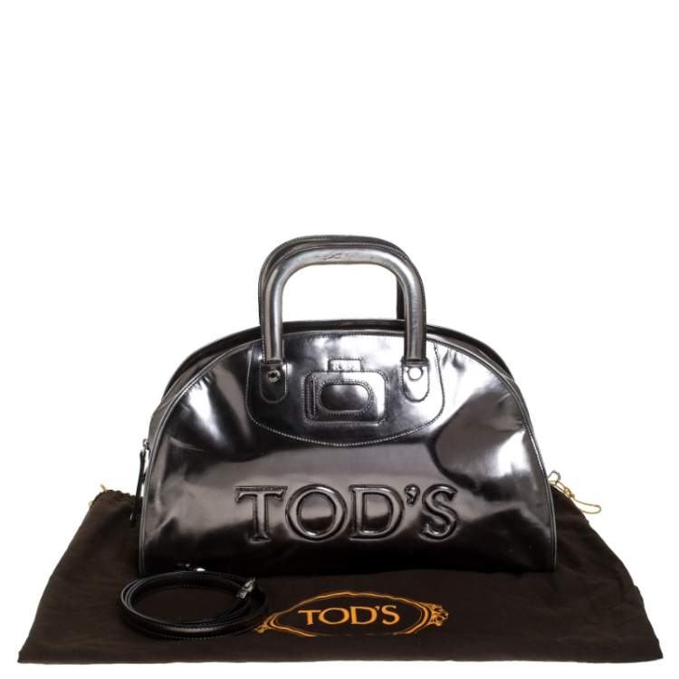 Pre Owned Tod's Metallic Silver Patent Leather Satchel 