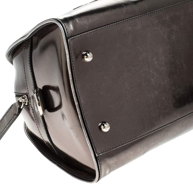 Pre Owned Tod's Metallic Silver Patent Leather Satchel 