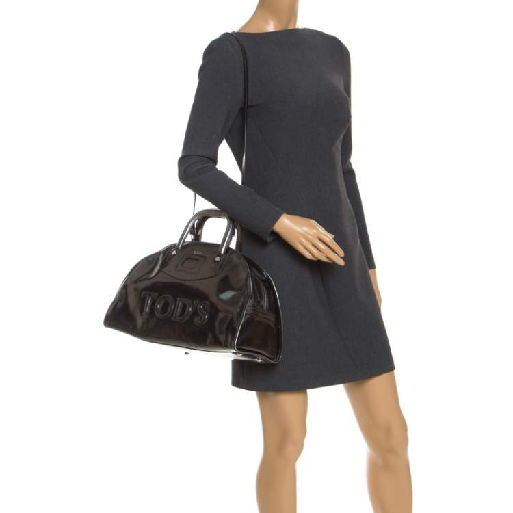 Pre Owned Tod's Metallic Silver Patent Leather Satchel 