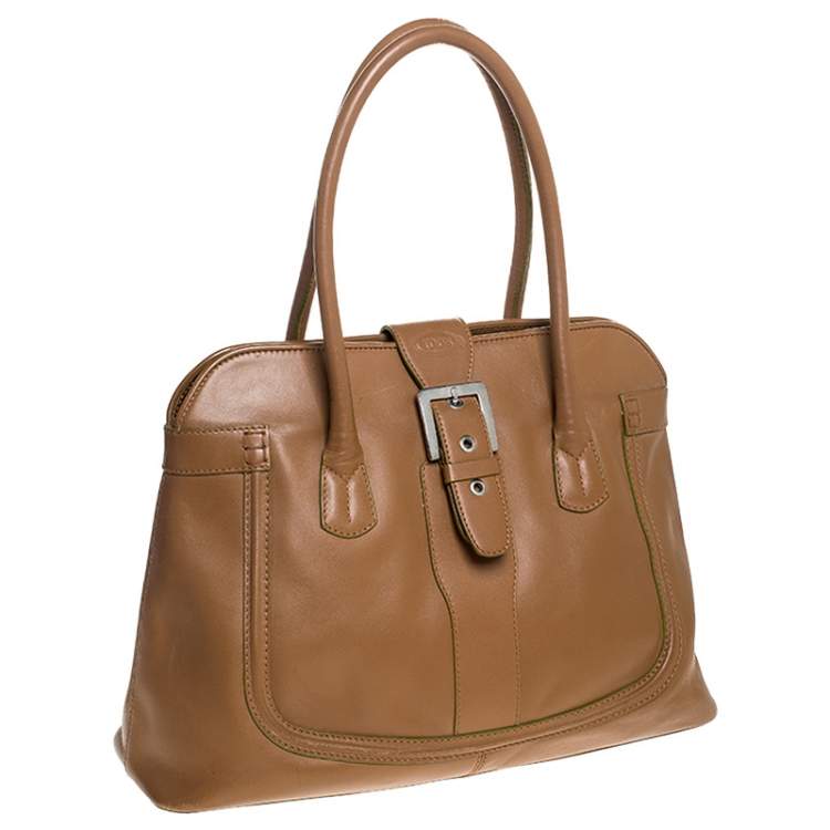 Pre Owned Tod's Tan Leather Buckle Satchel