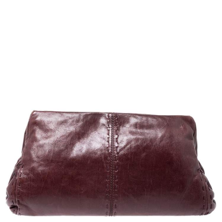 Pre Owned Tod's Maroon Leather Fan Knot Clutch
