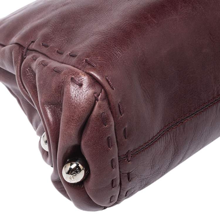 Pre Owned Tod's Maroon Leather Fan Knot Clutch