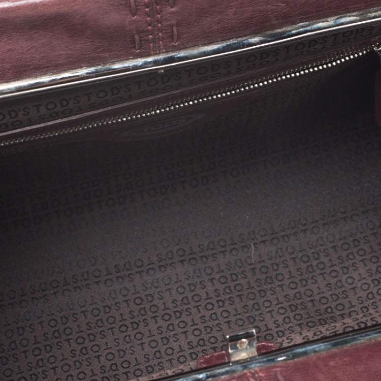 Pre Owned Tod's Maroon Leather Fan Knot Clutch