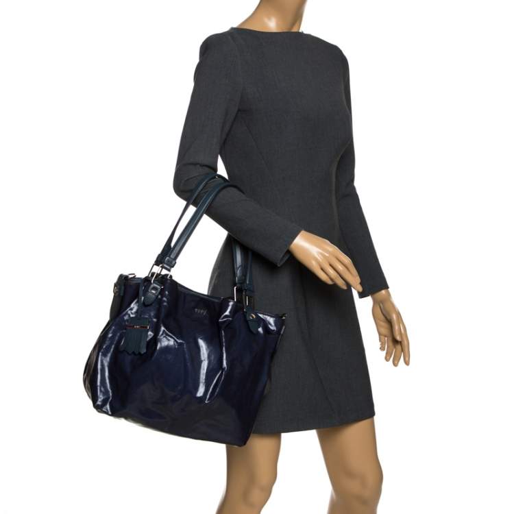 Pre Owned Tod's Navy Blue Coated Canvas Tote