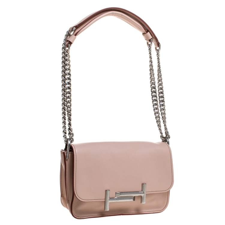 Pre Owned Tod's Blush Pink Leather MIni Double T Shoulder Bag