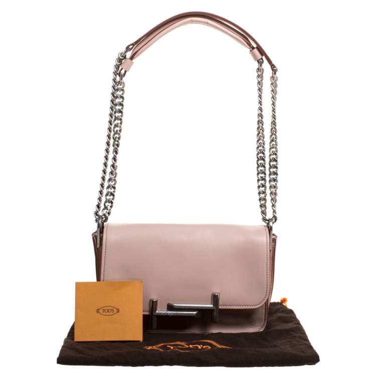 Pre Owned Tod's Blush Pink Leather MIni Double T Shoulder Bag