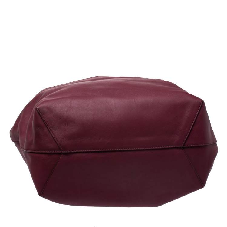 Pre Owned Tod's Cream/Burgundy Leather Medium Flower Tote