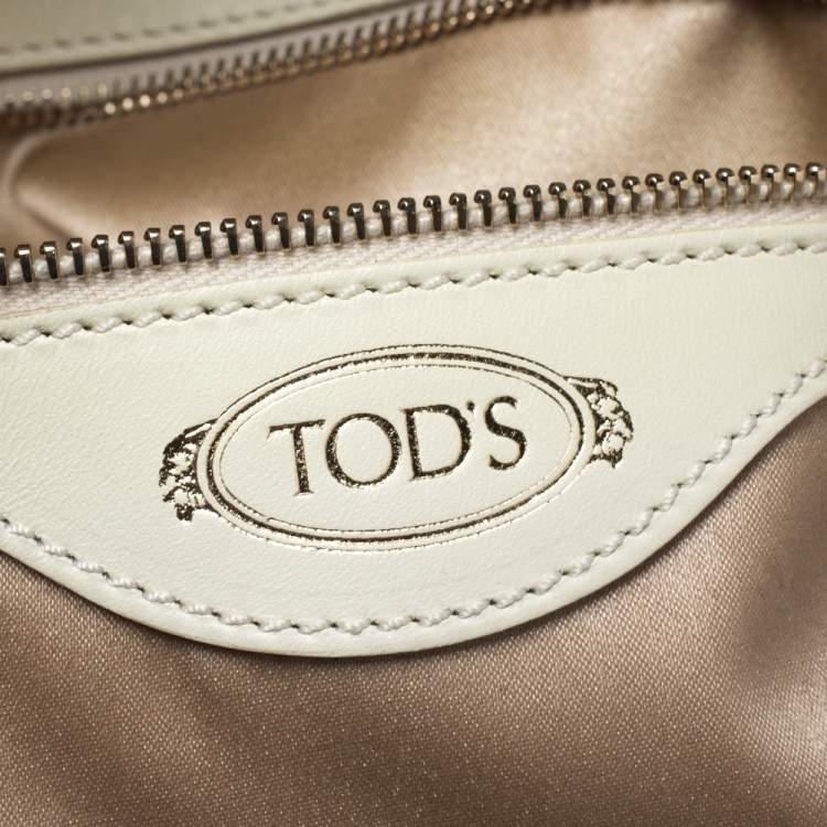 Pre Owned Tod's Cream/Burgundy Leather Medium Flower Tote