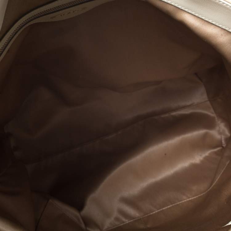 Pre Owned Tod's Cream/Burgundy Leather Medium Flower Tote