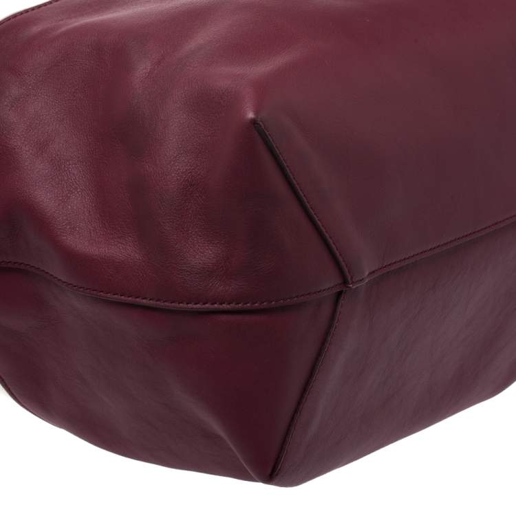 Pre Owned Tod's Cream/Burgundy Leather Medium Flower Tote