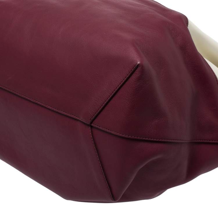 Pre Owned Tod's Cream/Burgundy Leather Medium Flower Tote