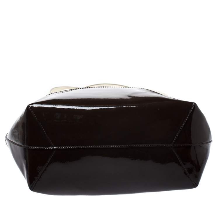 Pre Owned Tod's Cream/Brown Leather and Patent Leather Flower Tote