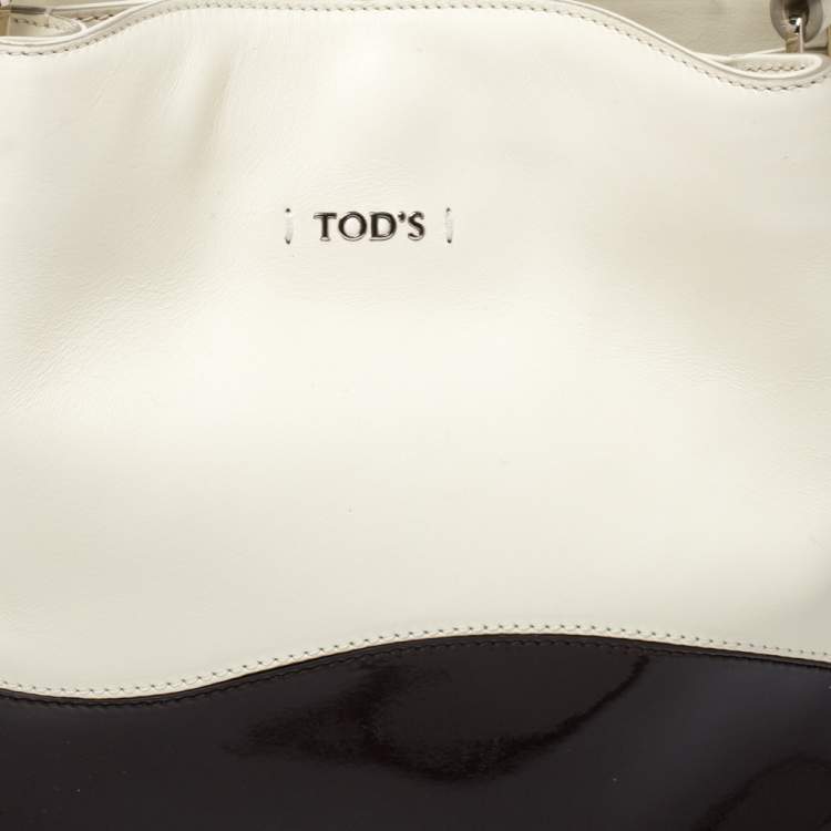 Pre Owned Tod's Cream/Brown Leather and Patent Leather Flower Tote
