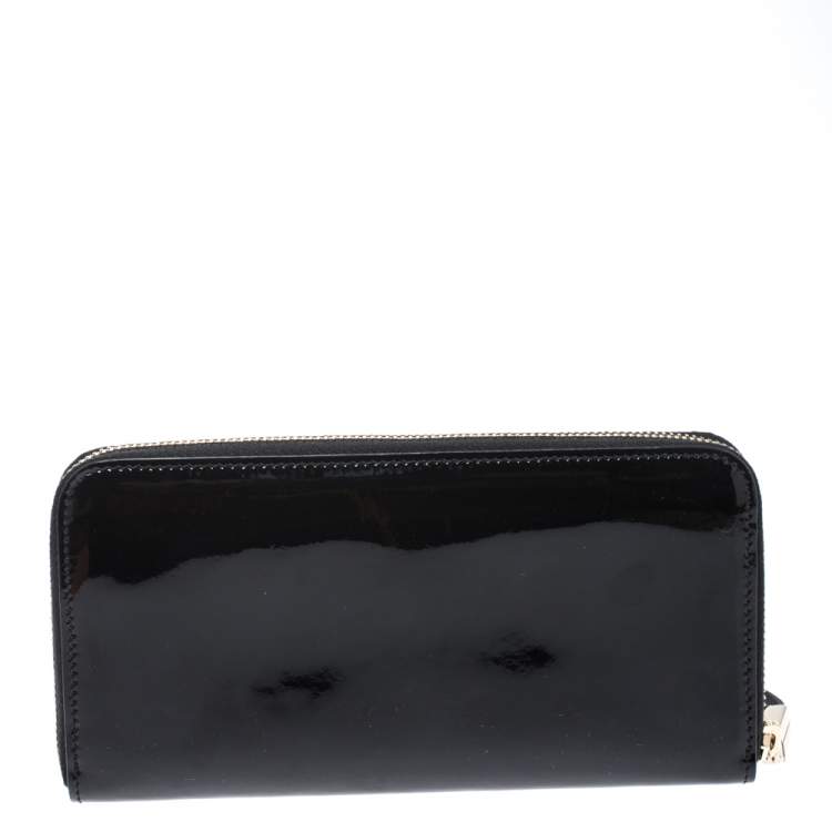 Pre Owned Tod's Black Patent Leather Zip Around Continental Wallet