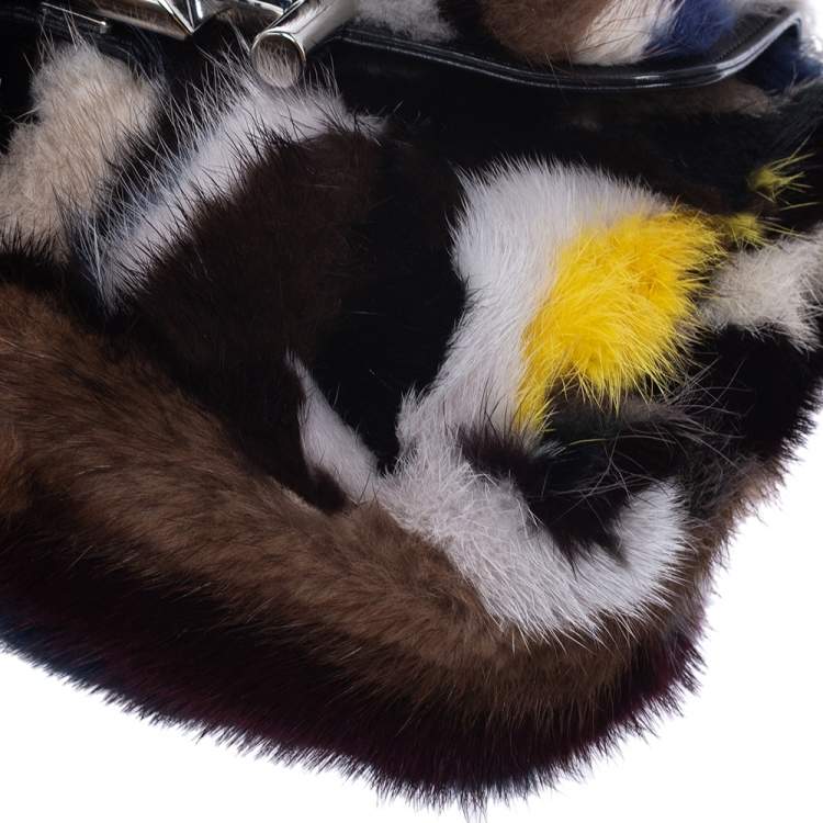 Pre Owned Tod's Multicolor Mink Fur and Leather Double T Flap Shoulder Bag