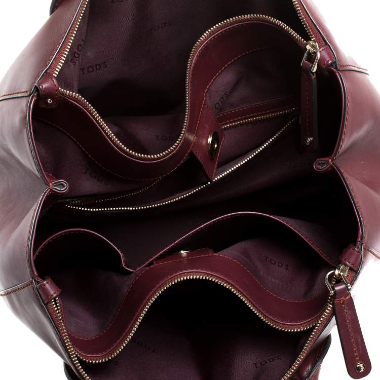 Pre Owned Tod's Burgundy Leather Small D-Styling Shopper Tote