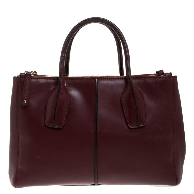 Pre Owned Tod's Burgundy Leather Small D-Styling Shopper Tote