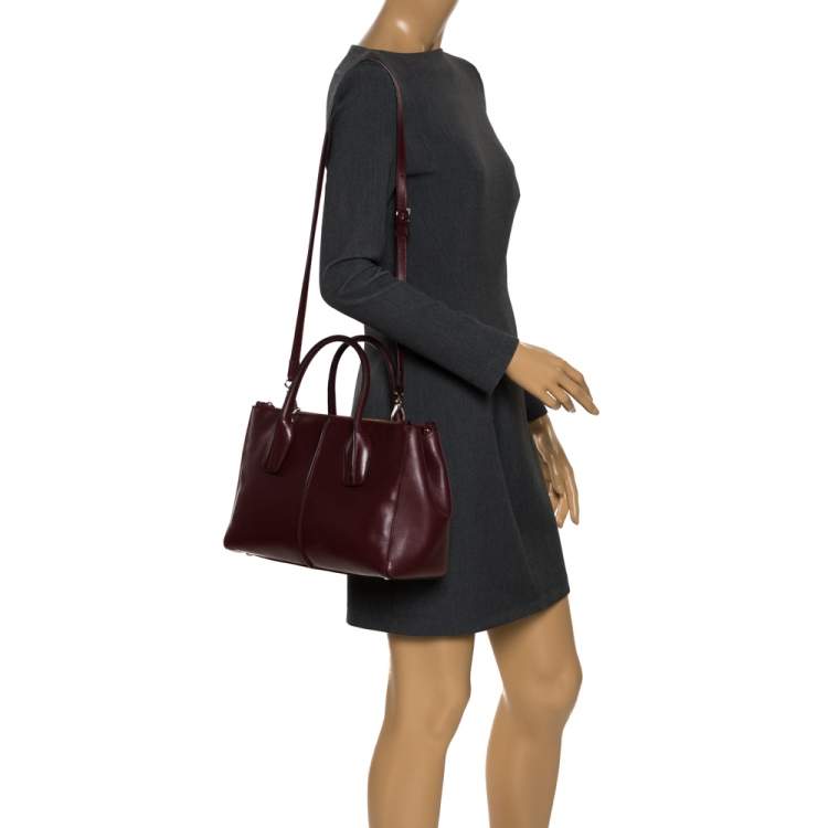 Pre Owned Tod's Burgundy Leather Small D-Styling Shopper Tote