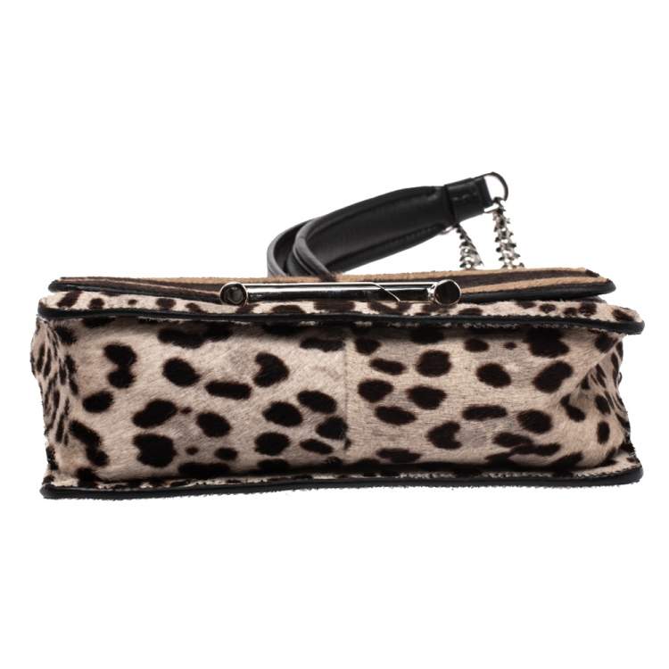 Pre Owned Tod's Brown/Beige Leopard Print Calf Hair Mini Double T Shoulder Bag           