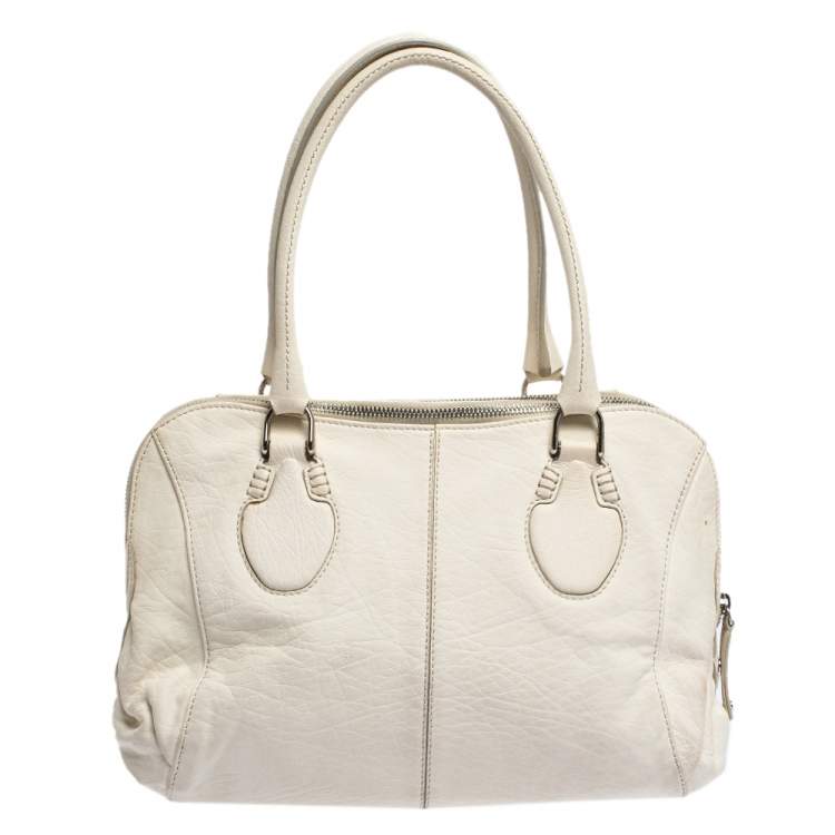 Pre Owned Tod's White Leather Double Zip Satchel