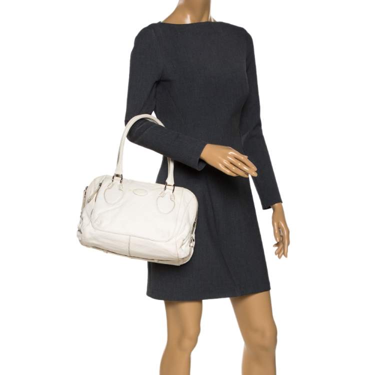 Pre Owned Tod's White Leather Double Zip Satchel
