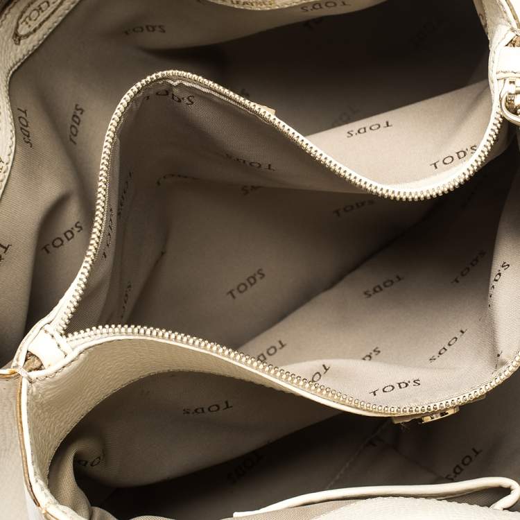 Pre Owned Tod's Off White Leather D-Styling Piccolo Tote