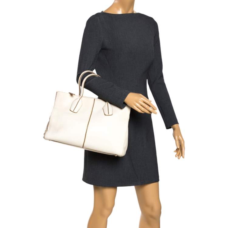 Pre Owned Tod's Off White Leather D-Styling Piccolo Tote
