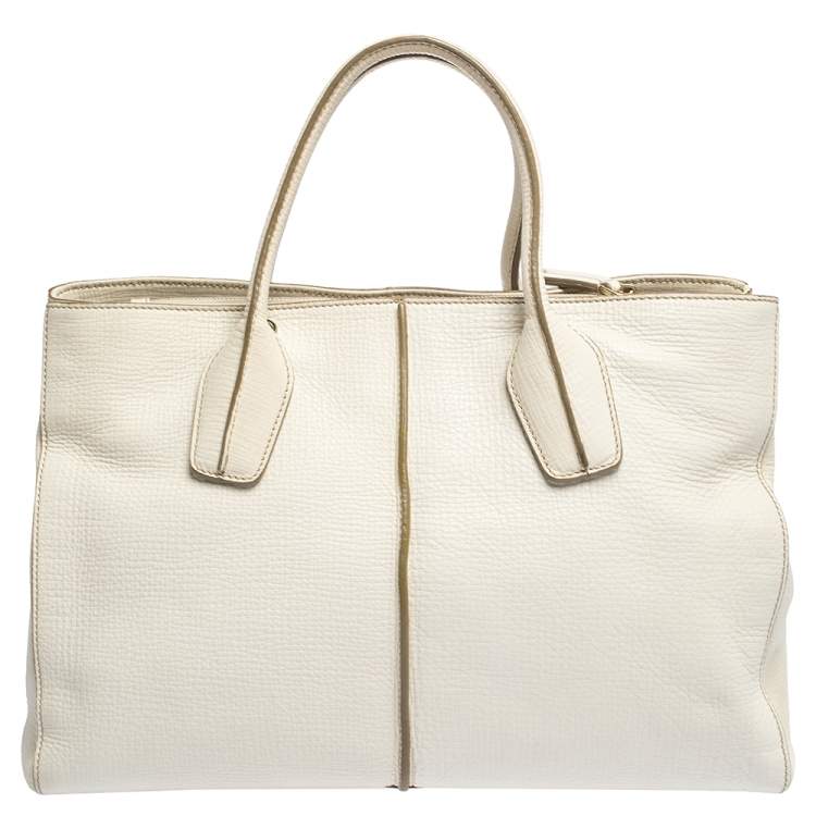 Pre Owned Tod's Off White Leather D-Styling Piccolo Tote